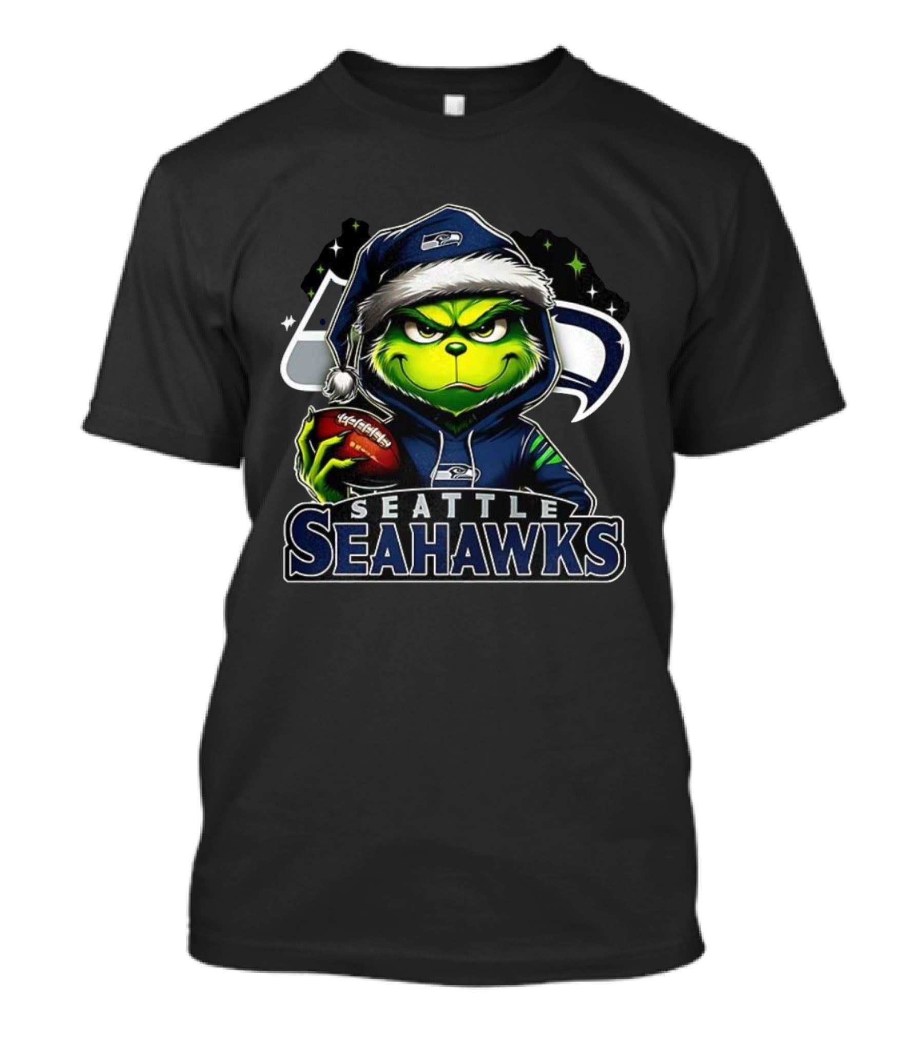 Seattle Seahawks NFL Grinch Santa Hat Christmas T-Shirt