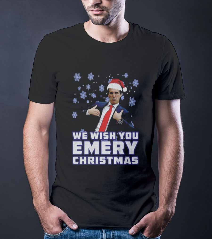 Unai Emery Santa Hat We Wish You Emery Christmas Holiday Design T-Shirt