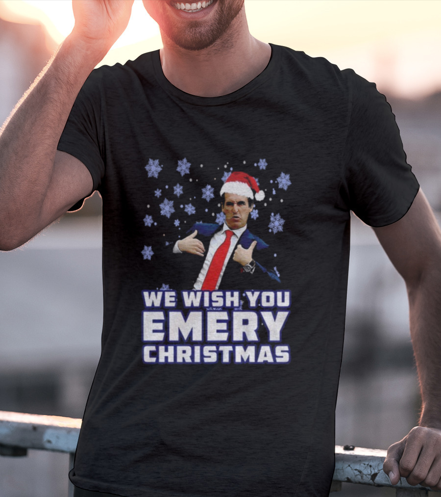 Unai Emery Santa Hat We Wish You Emery Christmas Holiday Design T-Shirt