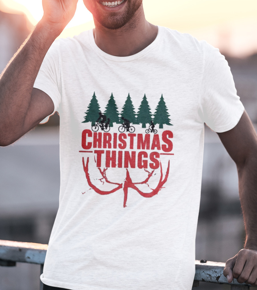 Christmas Things Merry Upside Down Xmas Funny Holiday Reindeer Trees T-Shirt