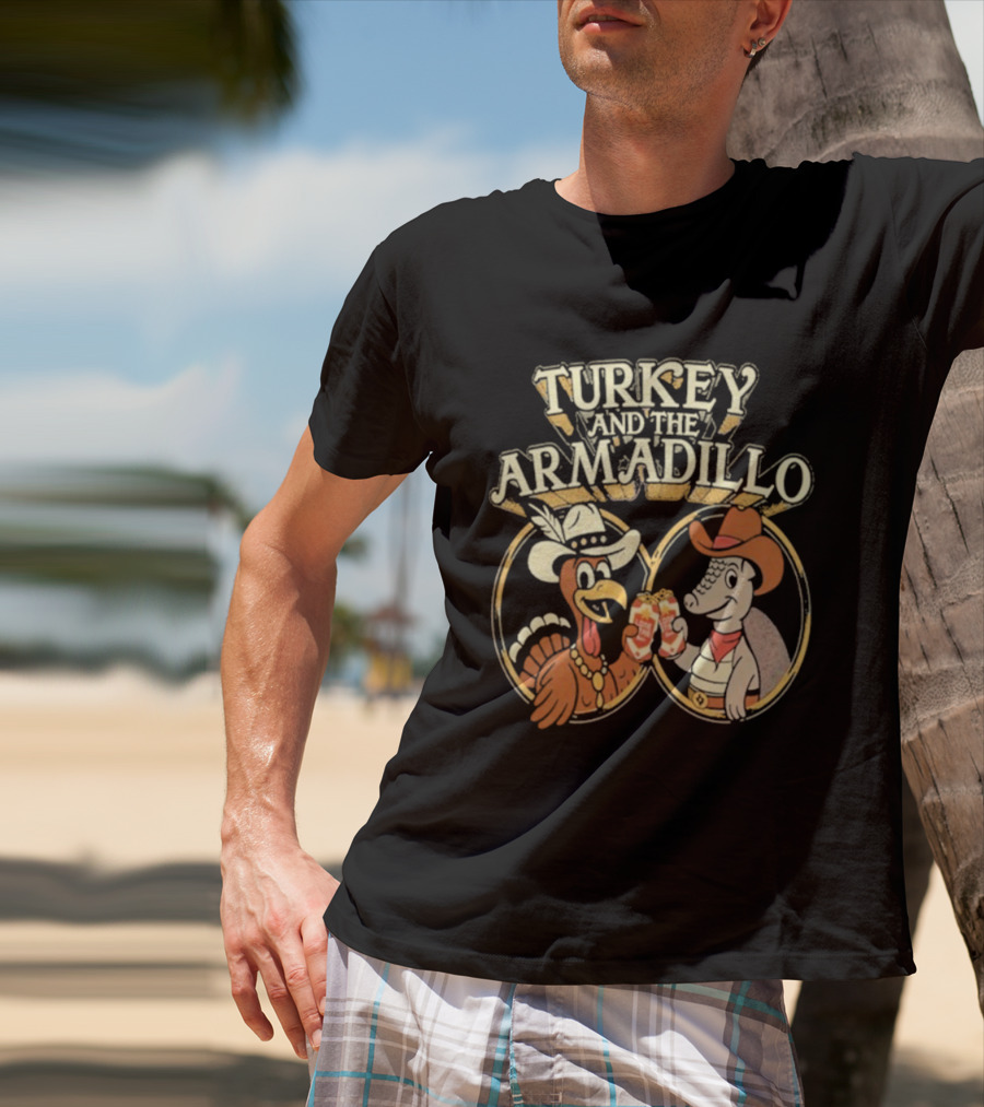 Turkey And The Armadillo Lone Star Beer Cheers In Cowboy Hats T-Shirt