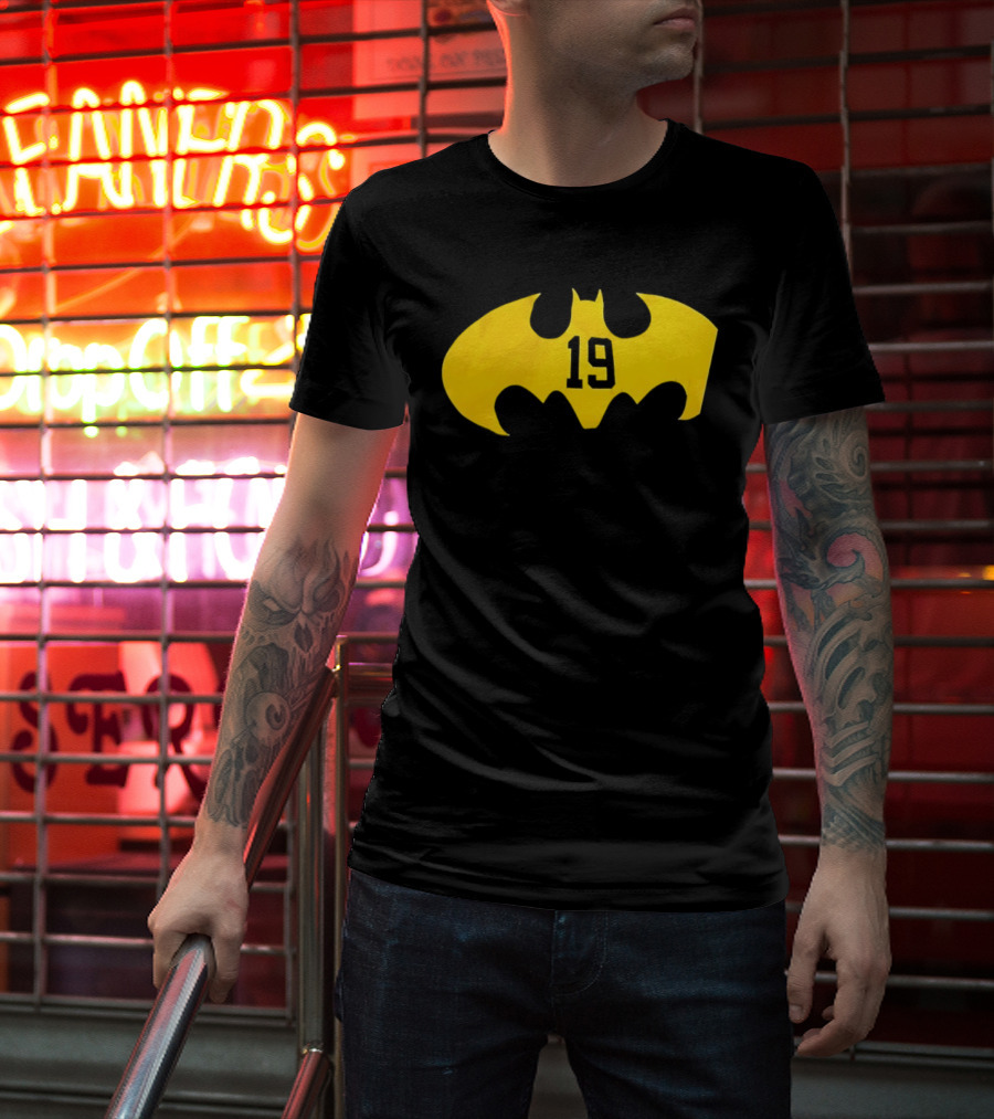 Batman 19 Michigan Wolverines Logo Icon Yellow Bat Symbol T-Shirt
