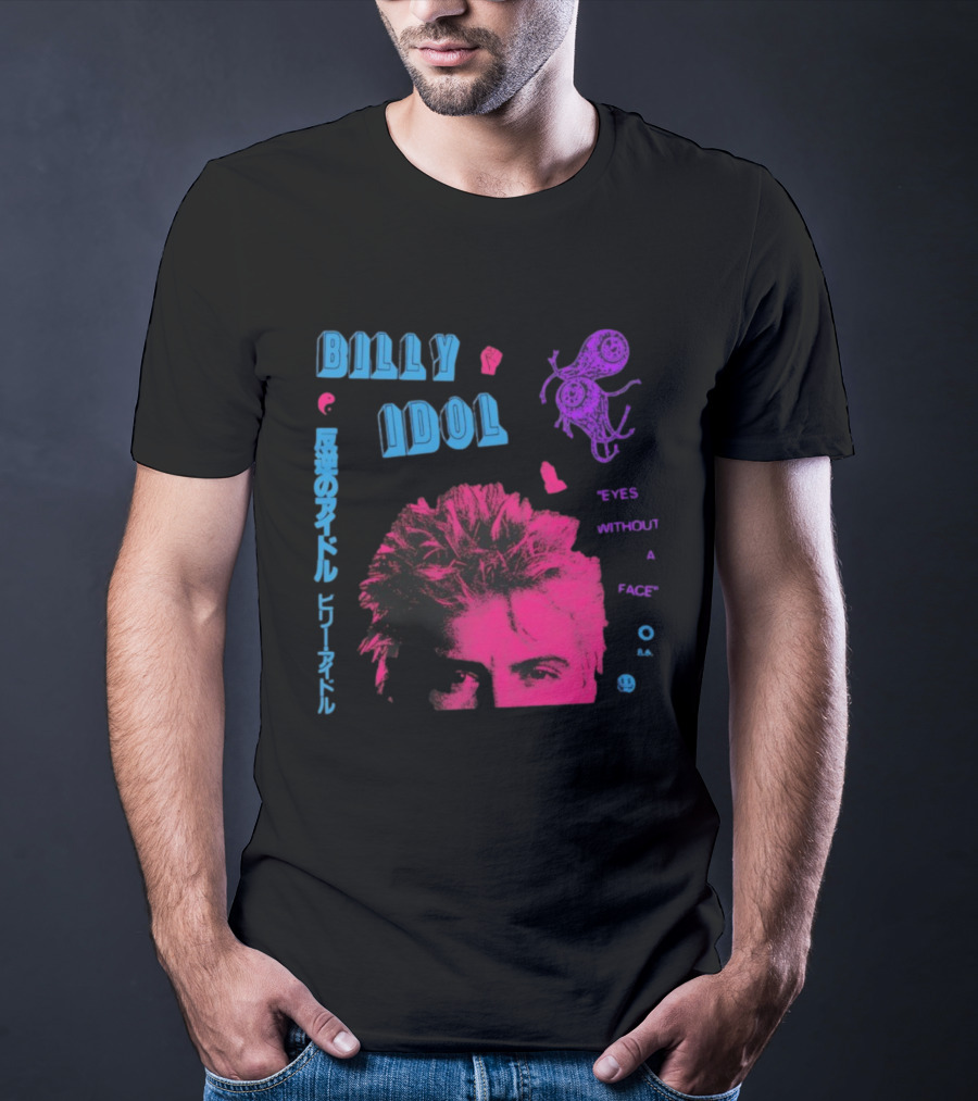 Billy Idol Eyes Without A Face Japanese Text Retro Style T-Shirt