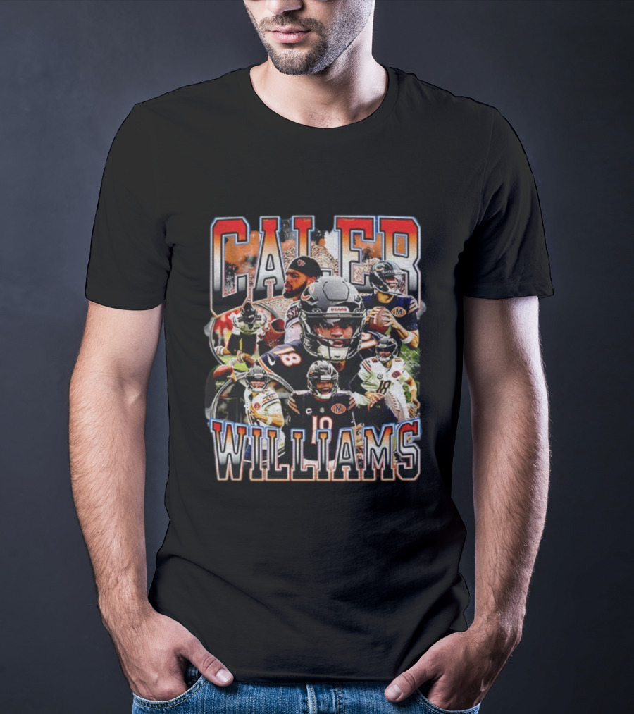 Caleb Williams 18 Bears Football Icon Bootleg Collage T-Shirt