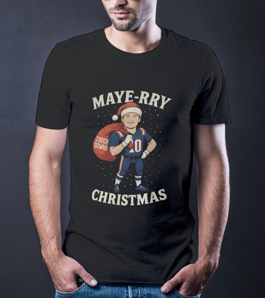 Maye-Rry Touchdowns Christmas Football Santa T-Shirt