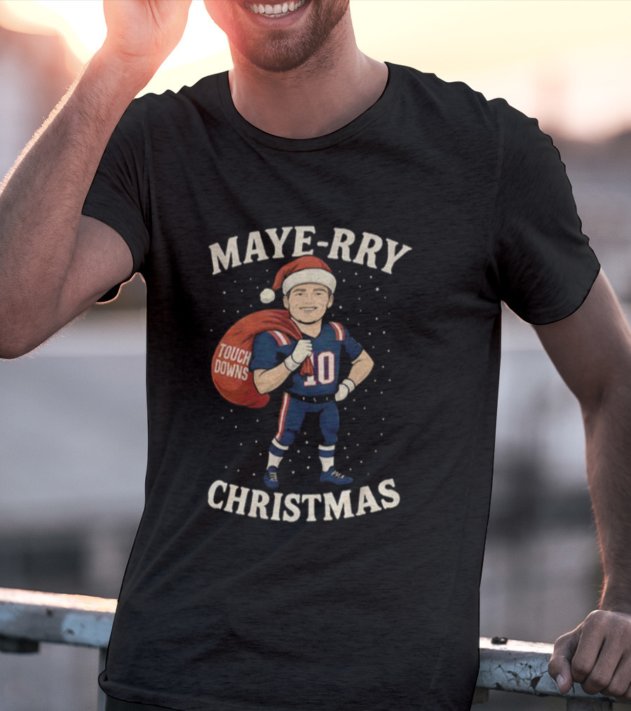 Maye-Rry Touchdowns Christmas Football Santa T-Shirt