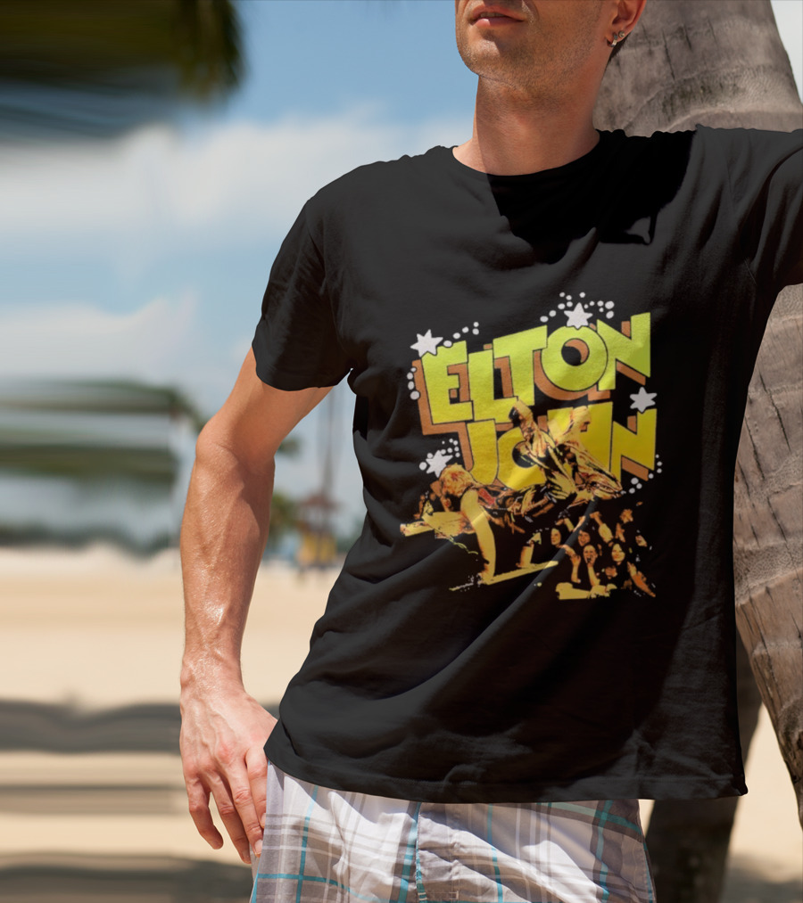 Elton John Live Performance Stars Retro Style T-Shirt