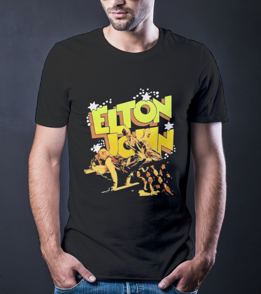 Elton John Live Performance Stars Retro Style T-Shirt