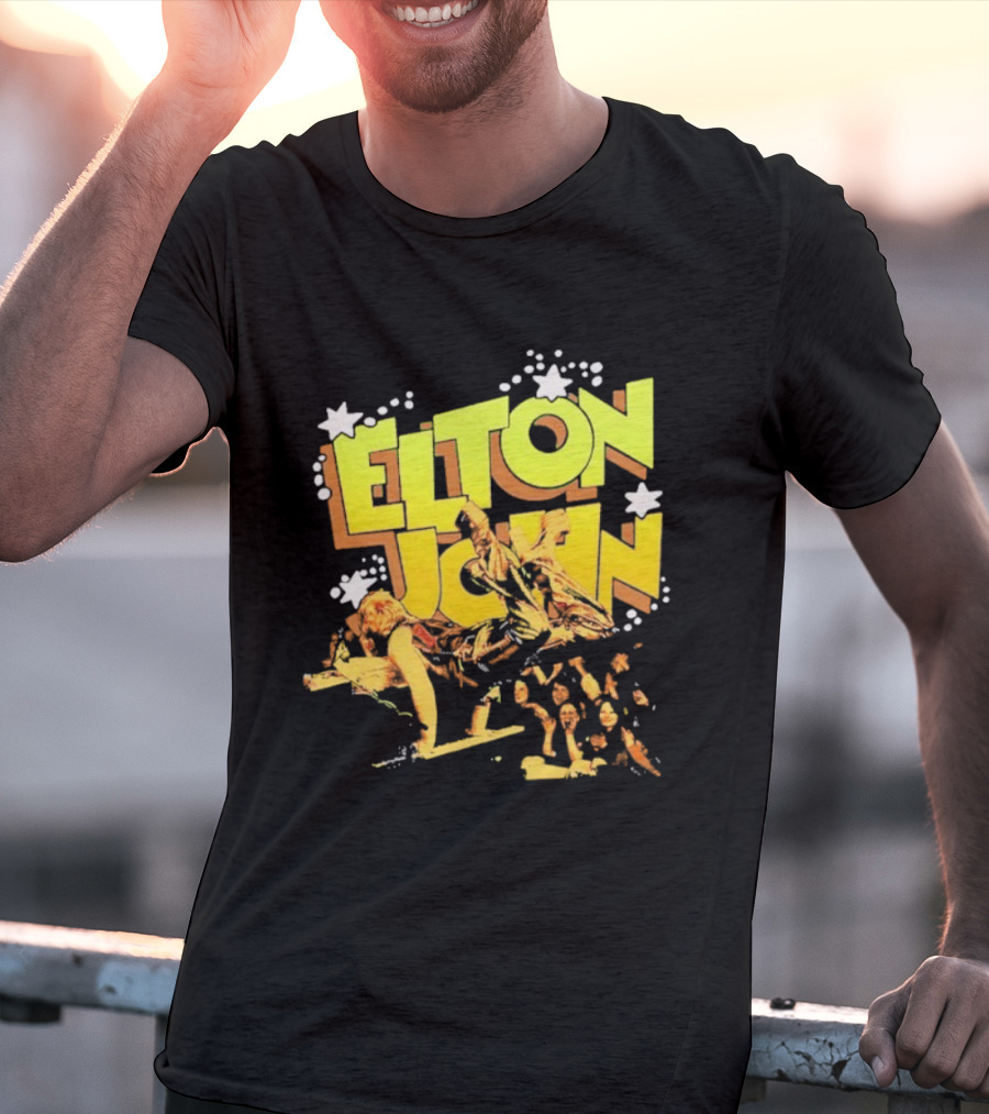Elton John Live Performance Stars Retro Style T-Shirt