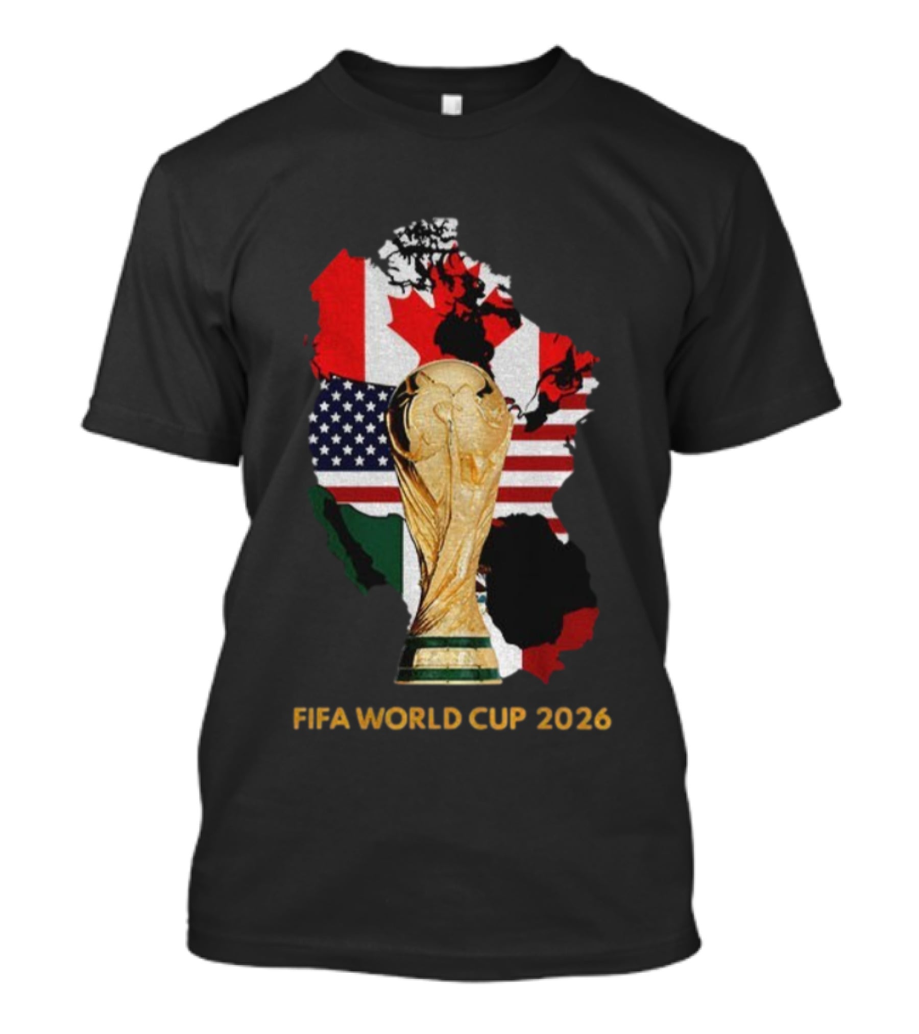 FIFA World Cup 2026 USA Canada Mexico Flags Map Trophy T-Shirt