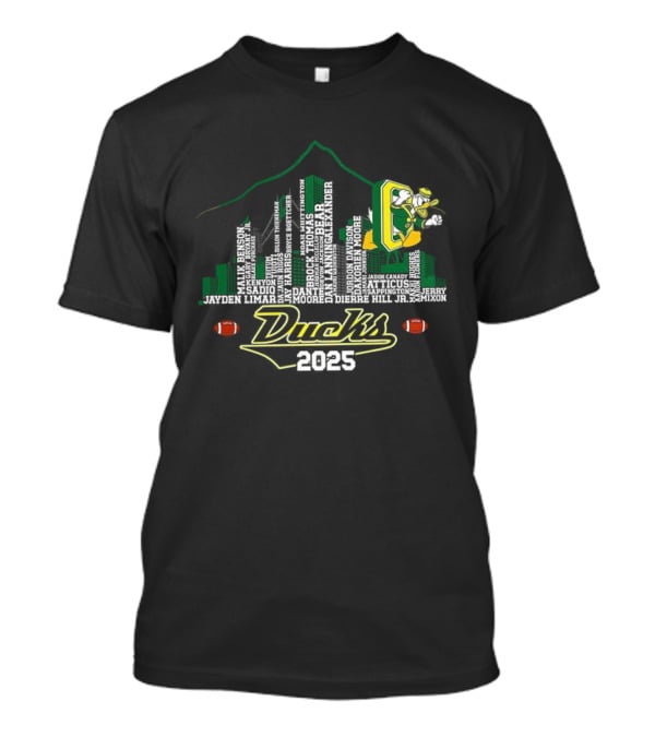 Oregon Ducks 2025 Skyline Football Player Mountain T-Shirt