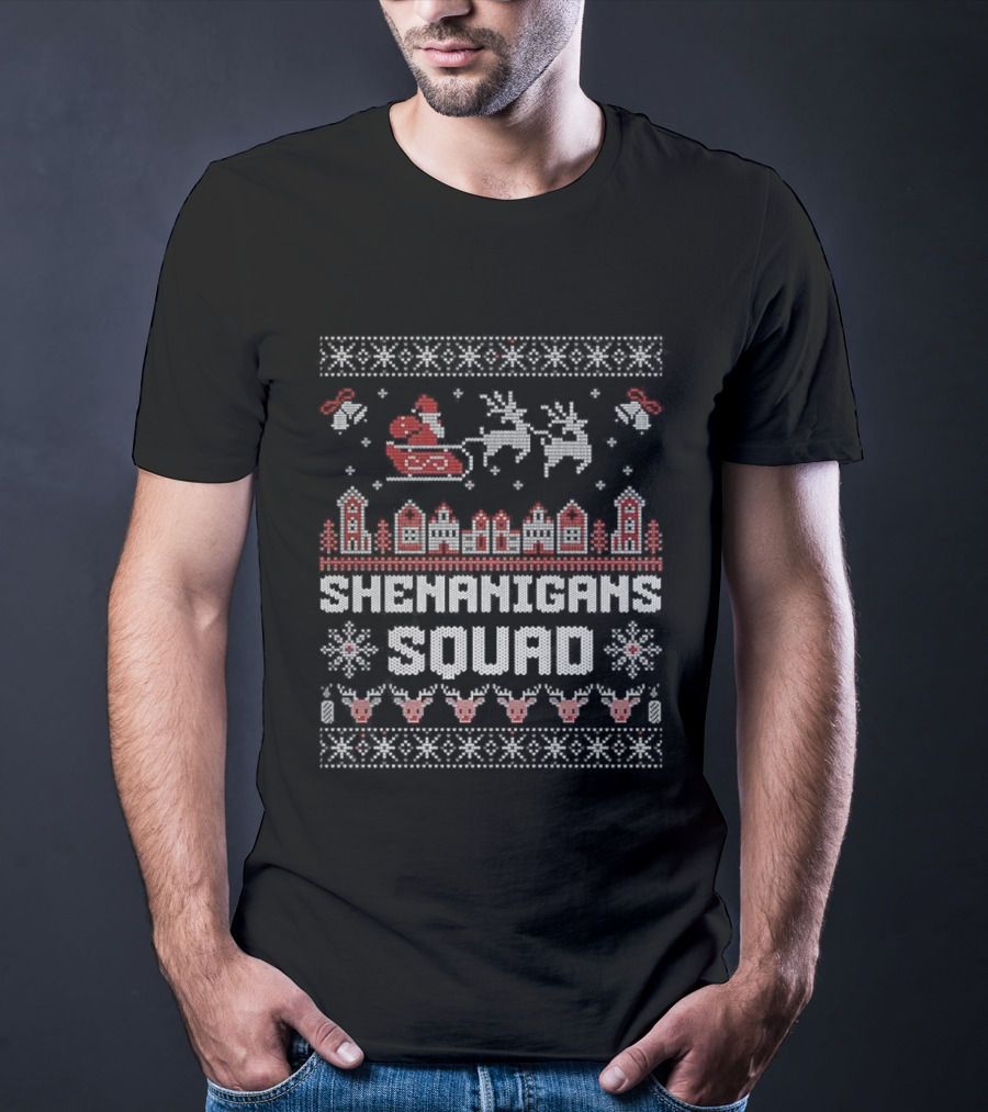 Shenanigans Squad Merry Christmas Santa Reindeer Sleigh Ugly Sweater T-Shirt