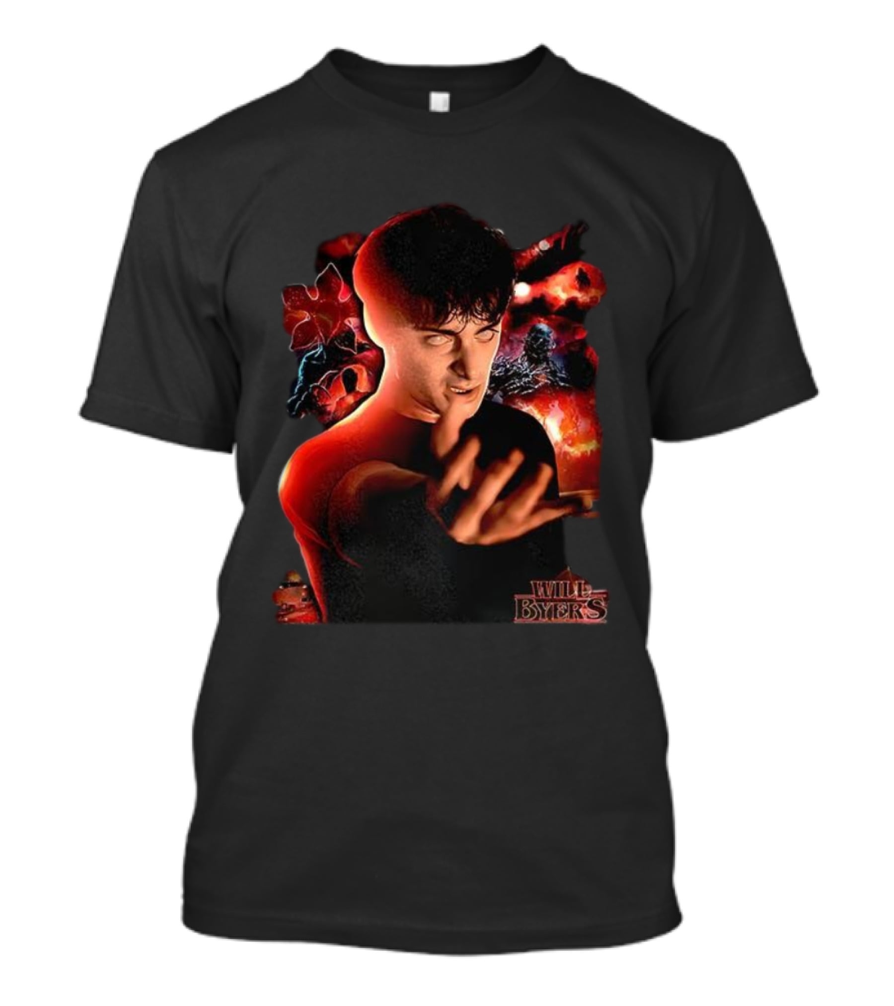 Stranger Things Will Byers Character Dark Red Fiery Background T-Shirt