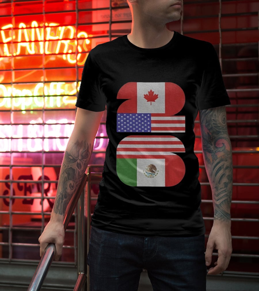 World Cup 2026 USA Canada Mexico Flag Design T-Shirt