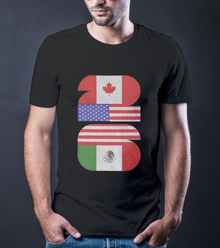 World Cup 2026 USA Canada Mexico Flag Design T-Shirt