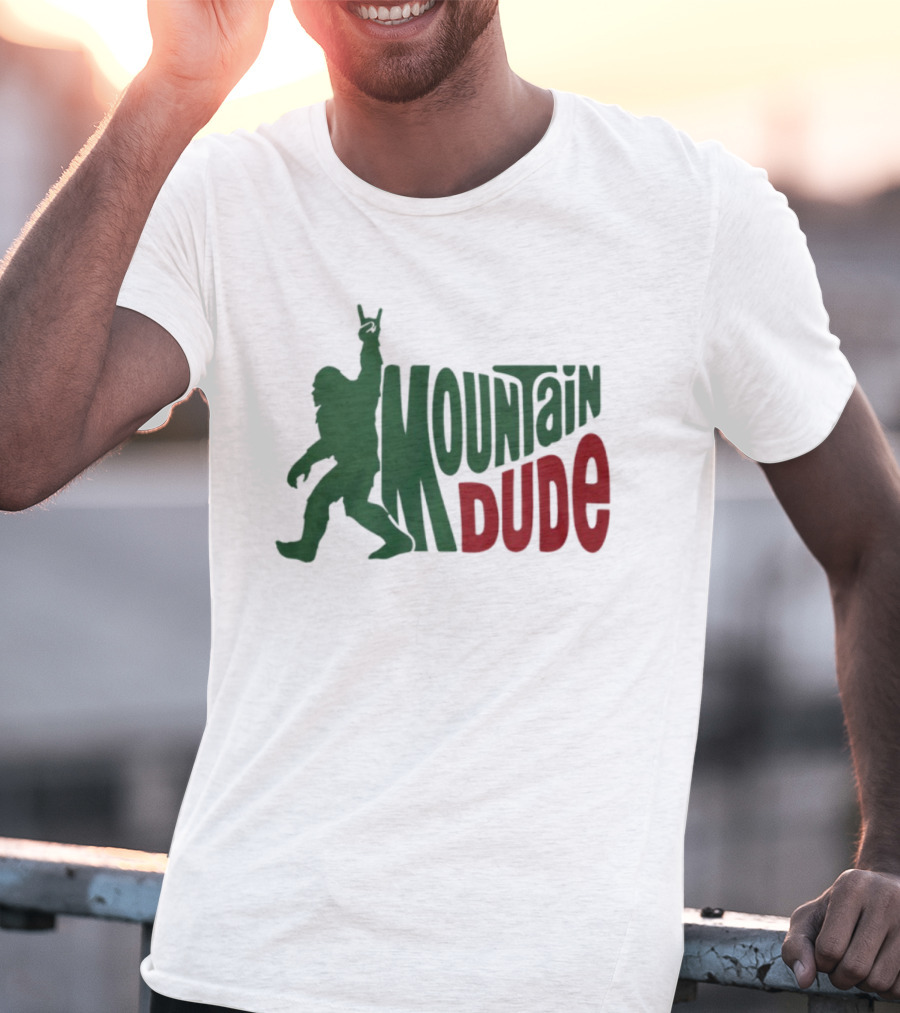Bigfoot Mountain Dude Dark Green Silhouette With Red Text T-Shirt