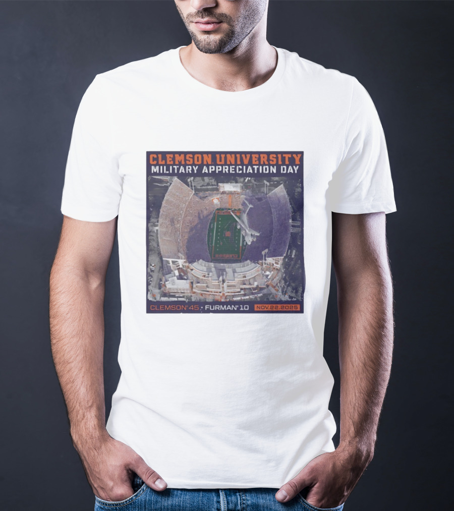 Clemson University Military Appreciation Day Game Nov 22 2025 Clemson 45 Furman 10 Stadium Aerial View T-Shirt