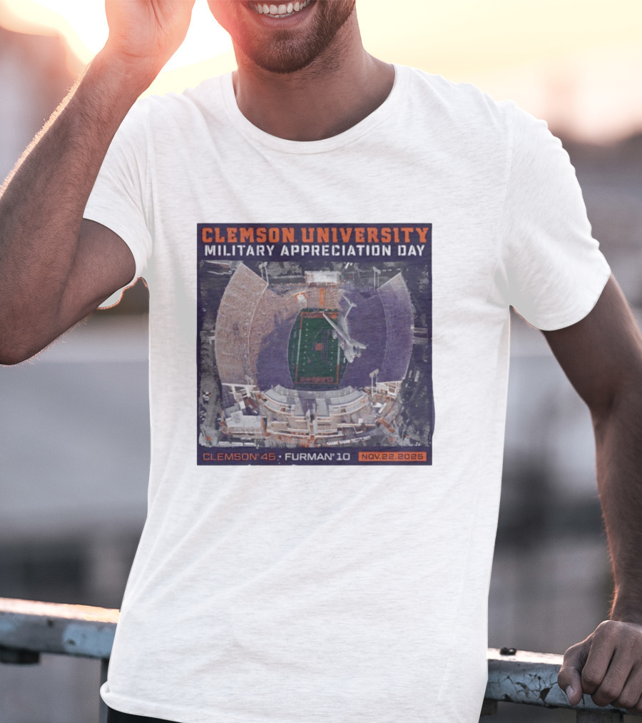 Clemson University Military Appreciation Day Game Nov 22 2025 Clemson 45 Furman 10 Stadium Aerial View T-Shirt