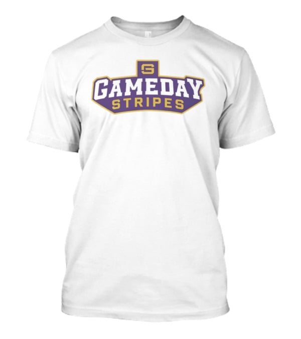 Gameday Stripes Purple And Gold Block Lettering T-Shirt