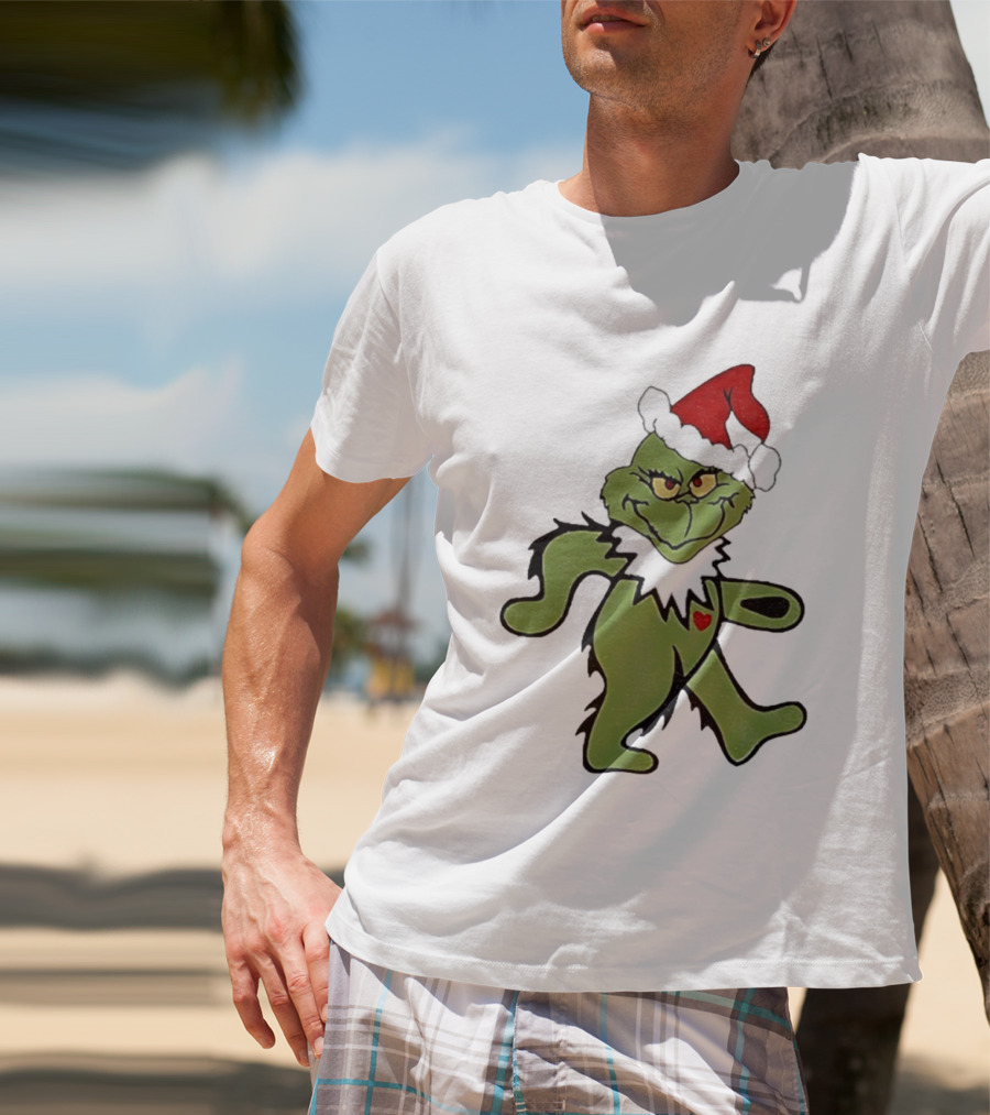Grinch Wearing Santa Hat Dancing Bear Christmas T-Shirt