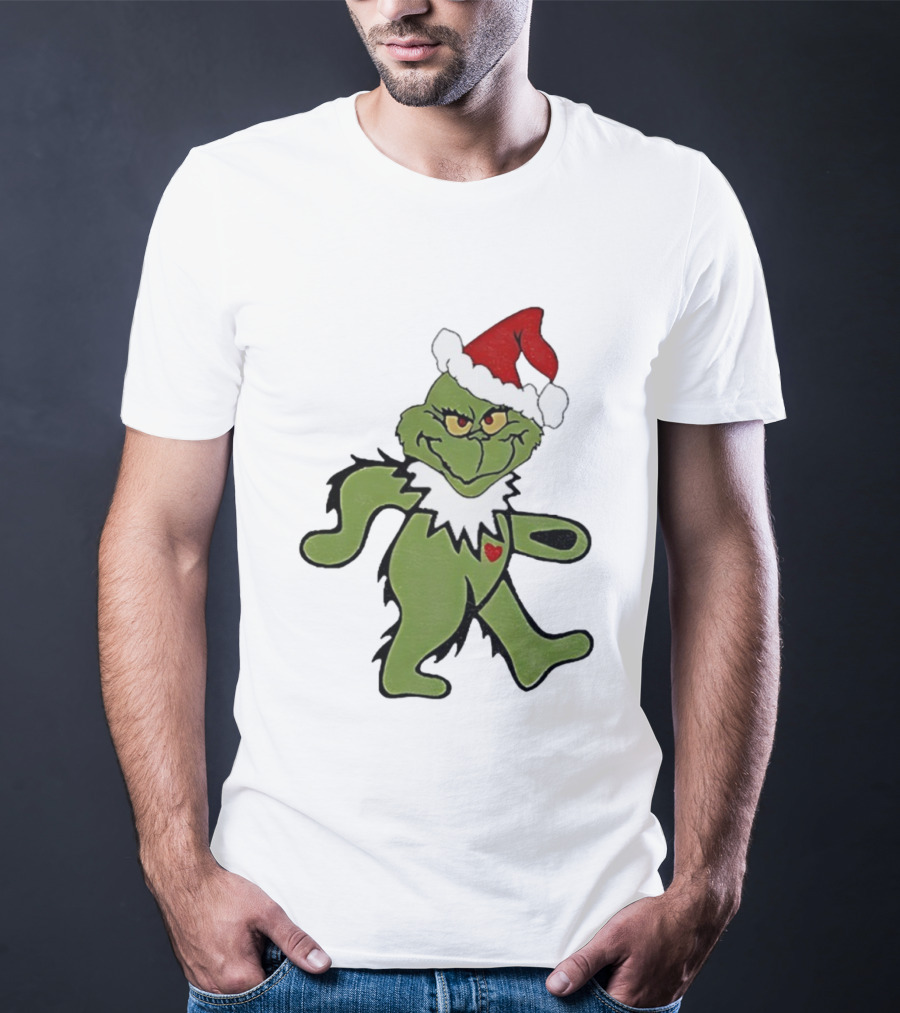 Grinch Wearing Santa Hat Dancing Bear Christmas T-Shirt