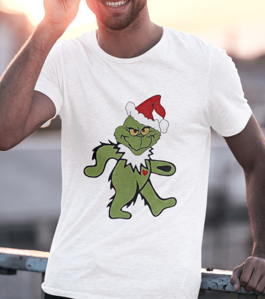 Grinch Wearing Santa Hat Dancing Bear Christmas T-Shirt