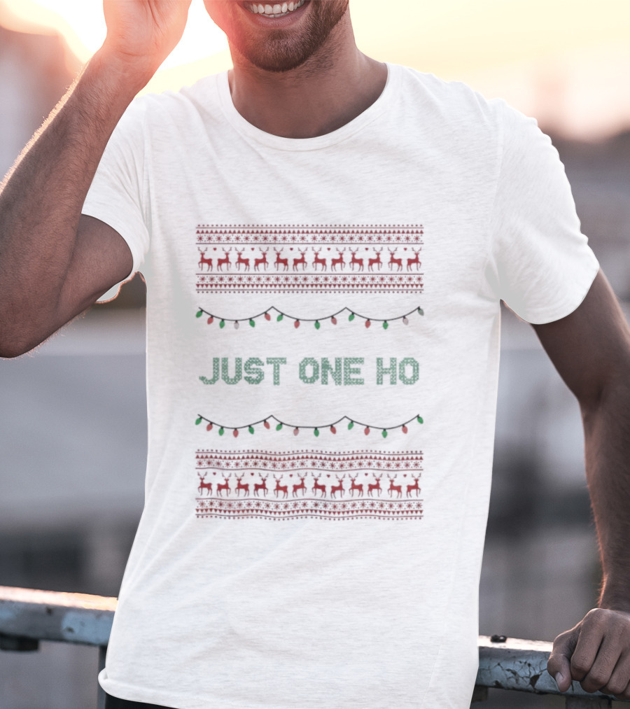 Just One Ho Christmas Lights Reindeer Ugly Sweater Style T-Shirt