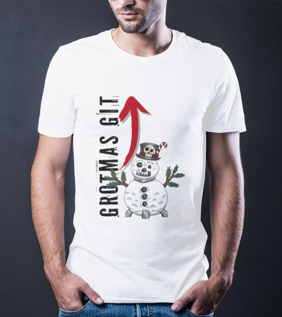Red Gobbo Grotmas Git Snown Christmas Skull Snowman T-Shirt