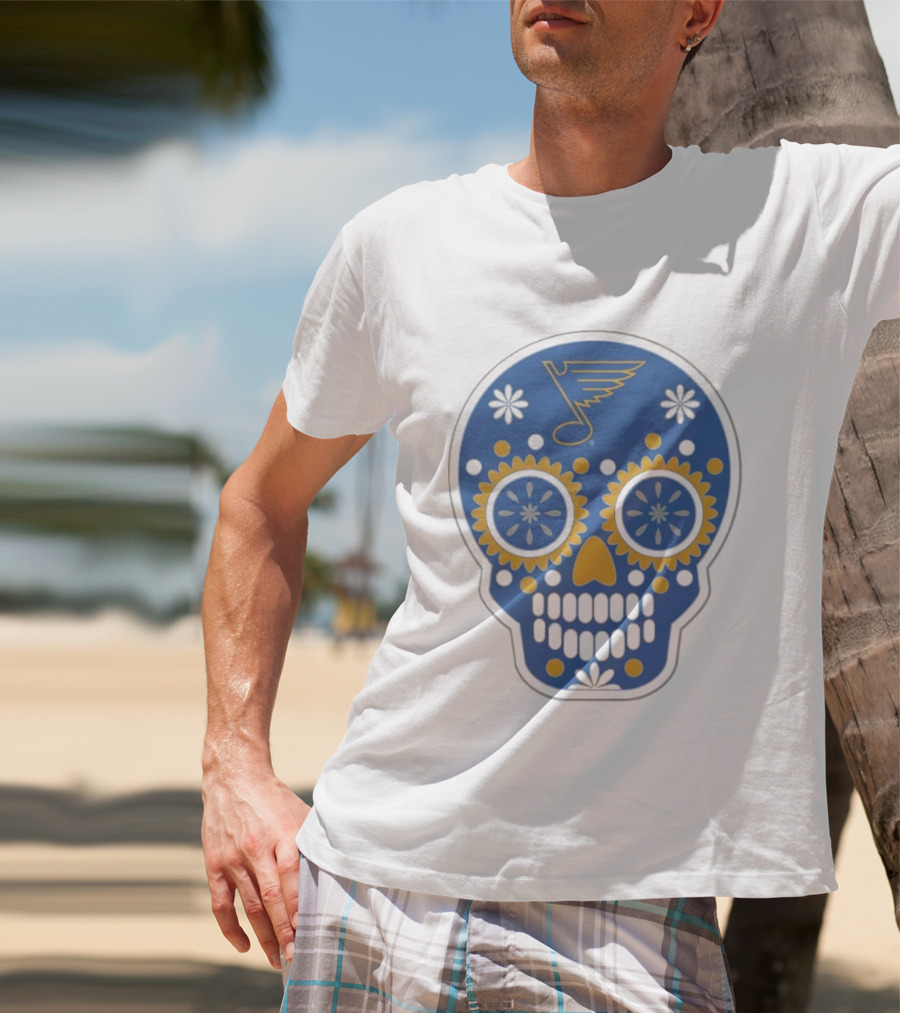 St. Louis Blues Sugar Skull Hockey Design T-Shirt