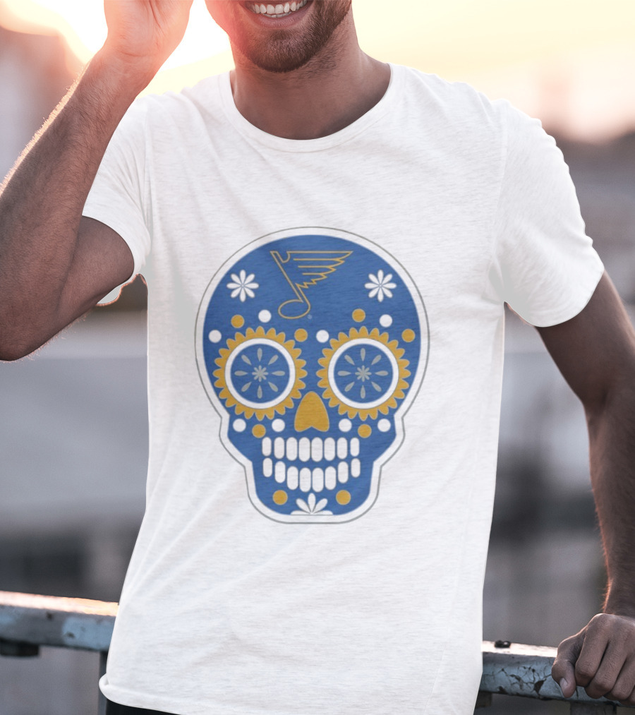 St. Louis Blues Sugar Skull Hockey Design T-Shirt