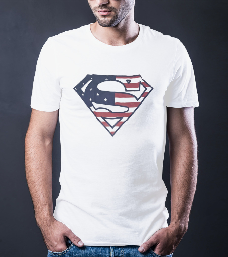 Superman American Flag Design USA Stars Stripes Logo T-Shirt
