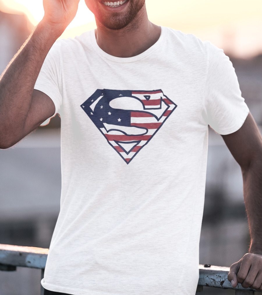 Superman American Flag Design USA Stars Stripes Logo T-Shirt