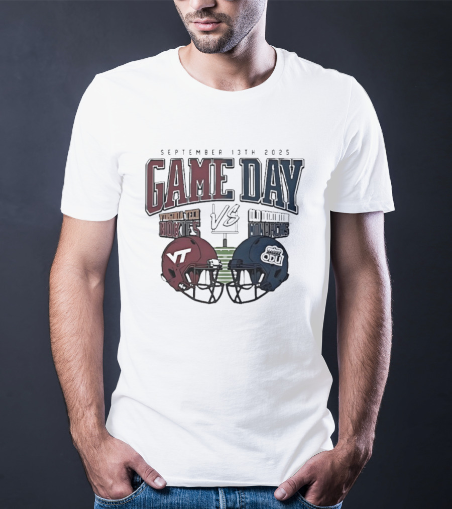 Virginia Tech Hokies Vs Old Dominion Monarchs September 13th 2025 Gameday Helmet Matchup T-Shirt