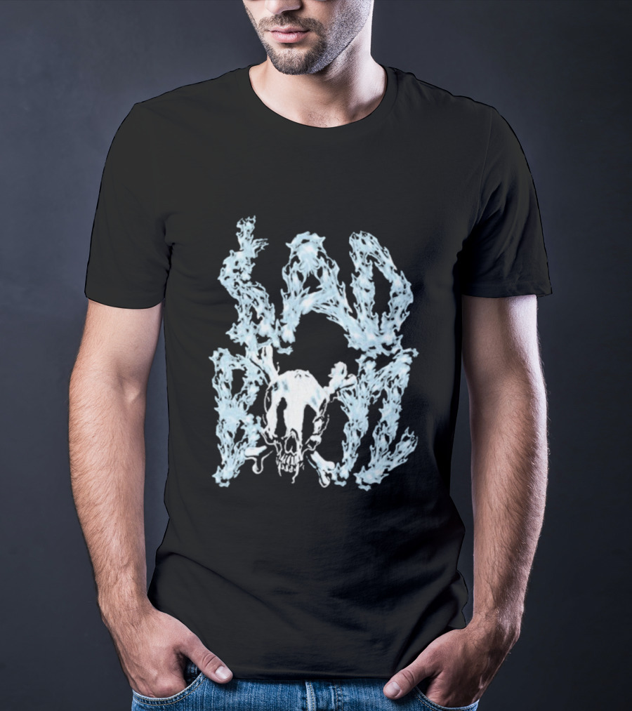 Sad Boyz Chrome Skull Font Blue Icy Flames T-Shirt
