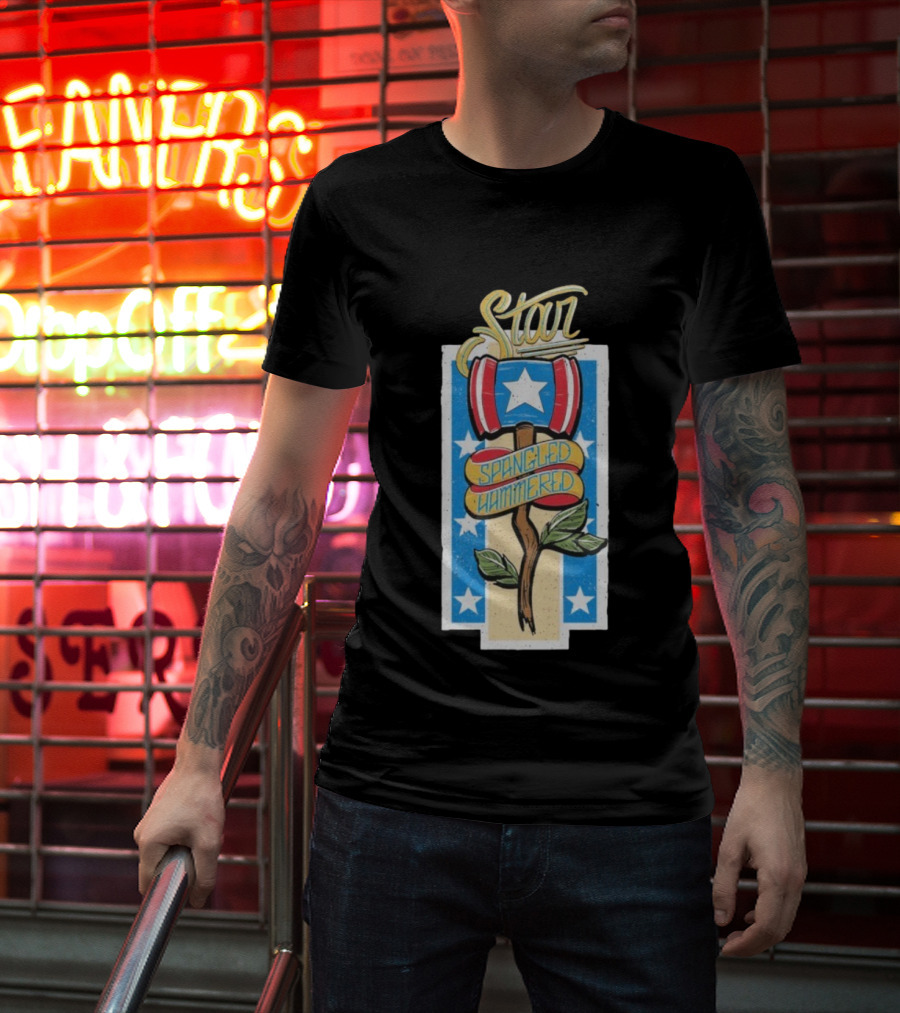 The Fat Electrician Star Spangled Hammered Patriotic Hammer And Stars T-Shirt