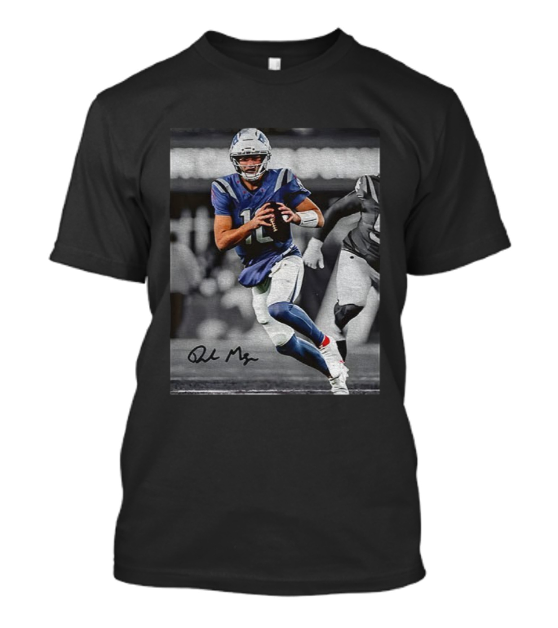 Drake Maye Vintage 90s Football Action Signature Photo T-Shirt
