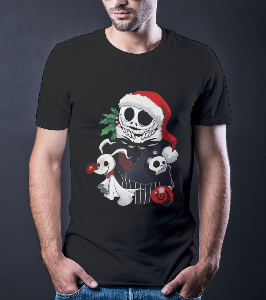 Jack Skellington Zero Santa Hat The Nightmare Before Christmas Holiday Stocking Stuffer T-Shirt