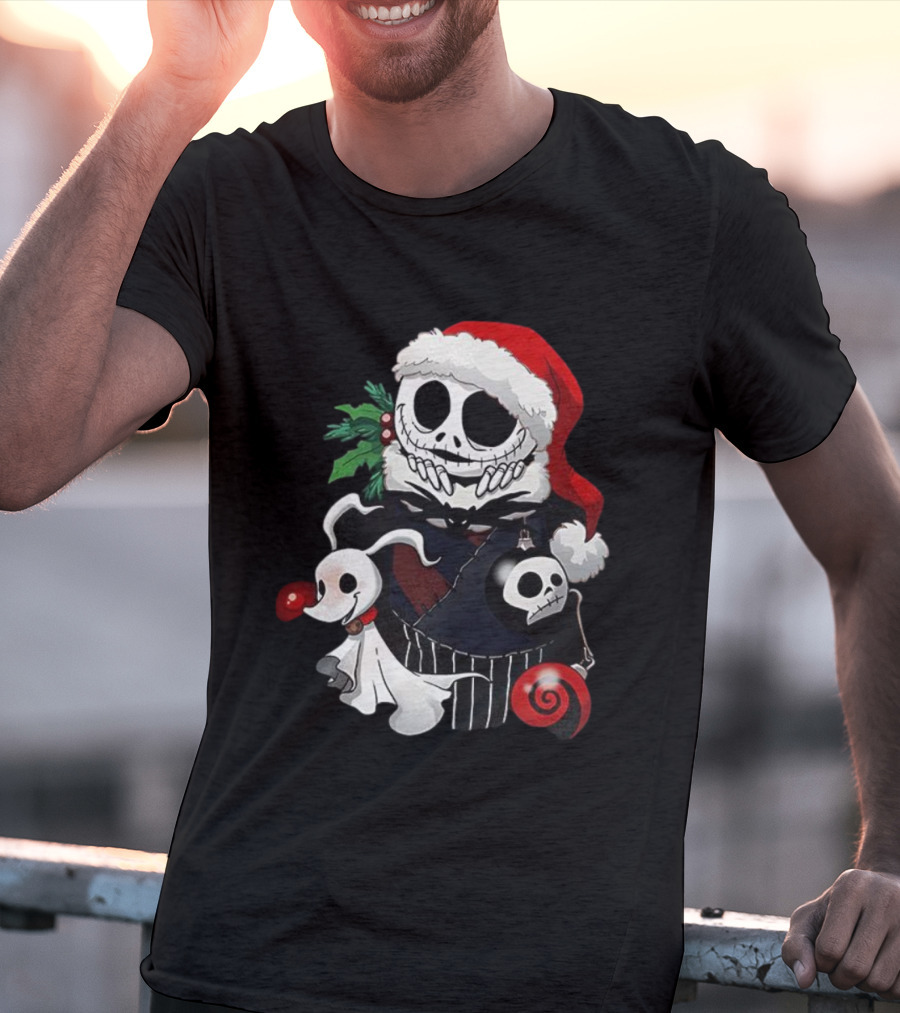 Jack Skellington Zero Santa Hat The Nightmare Before Christmas Holiday Stocking Stuffer T-Shirt