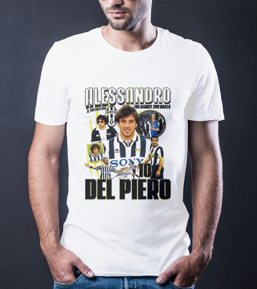 Alessandro Del Piero Juventus FC Sony 10 Retro 705 Games 289 Goals Signature T-Shirt