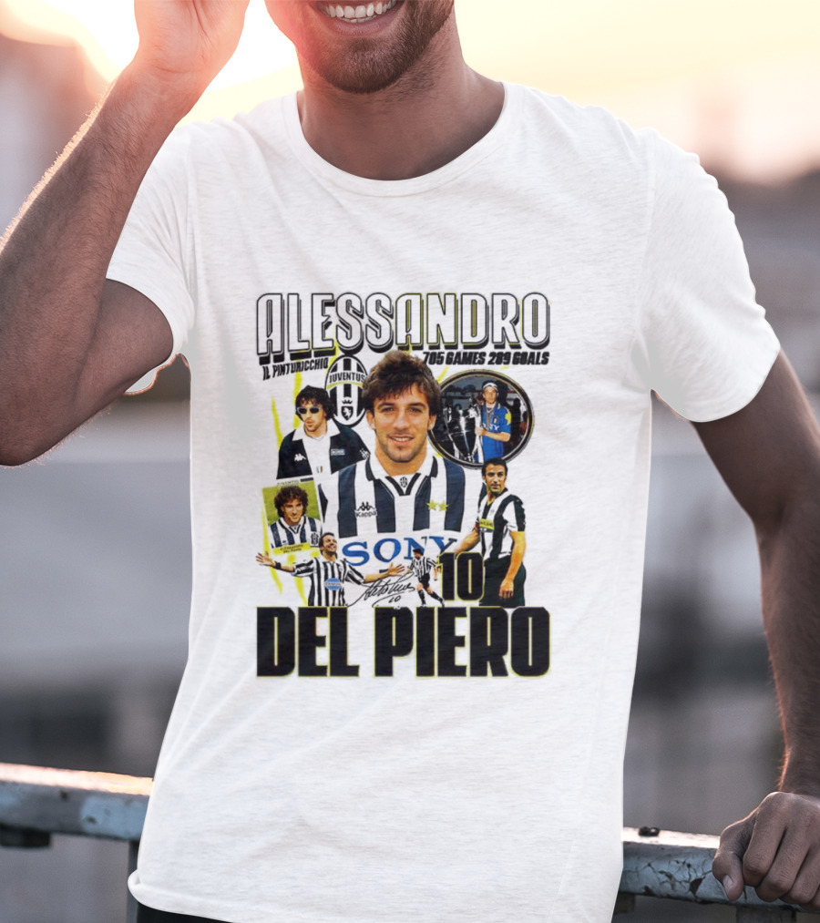Alessandro Del Piero Juventus FC Sony 10 Retro 705 Games 289 Goals Signature T-Shirt