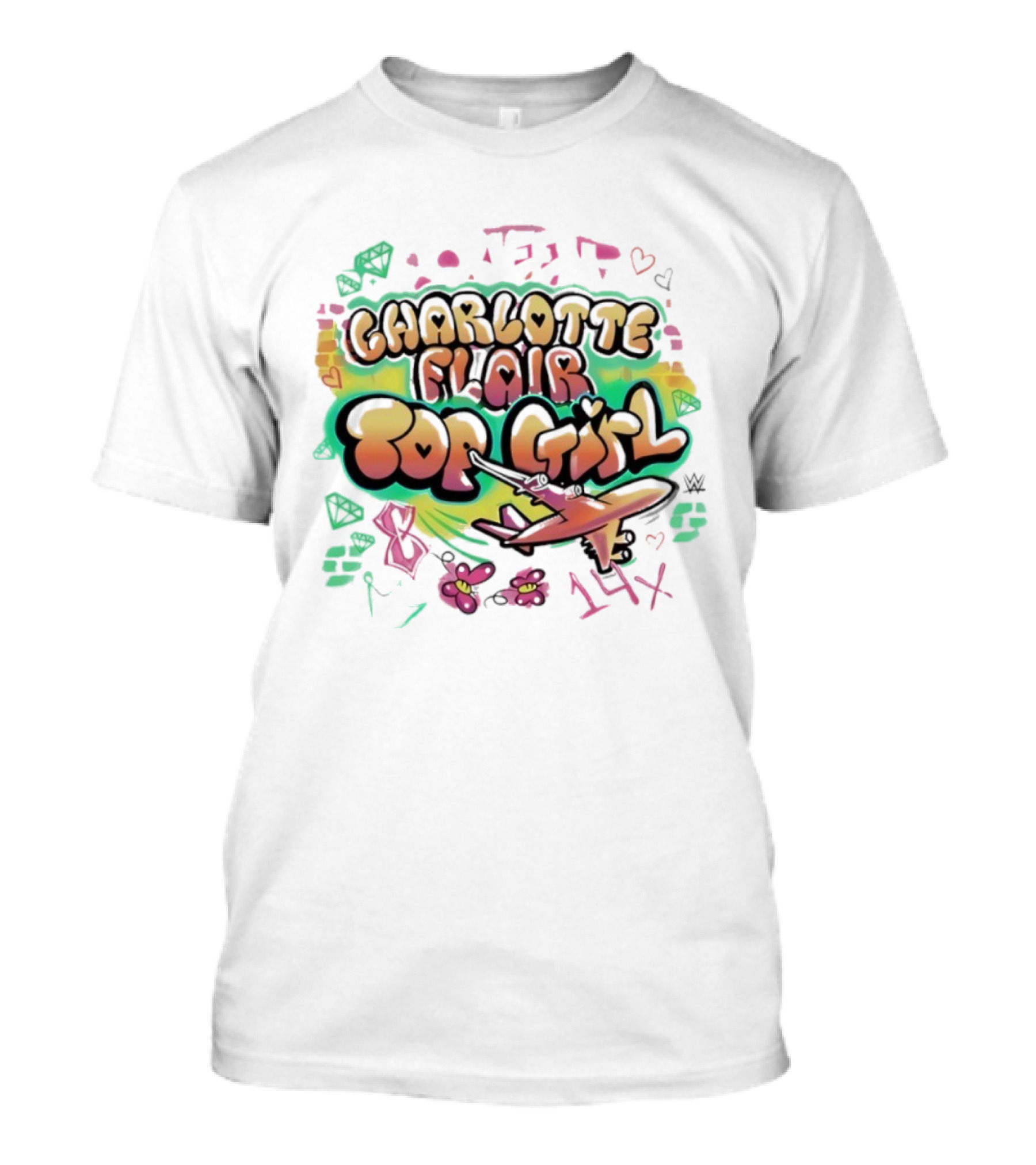 Charlotte Flair Top Girl Graffiti Plane Hearts And Flowers T-Shirt