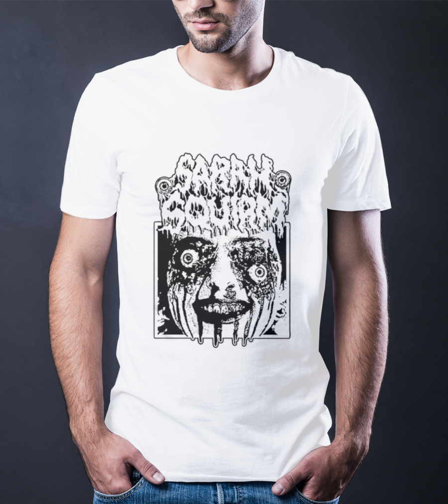 Sarah Squirm Horror Metal Face Graphic T-Shirt