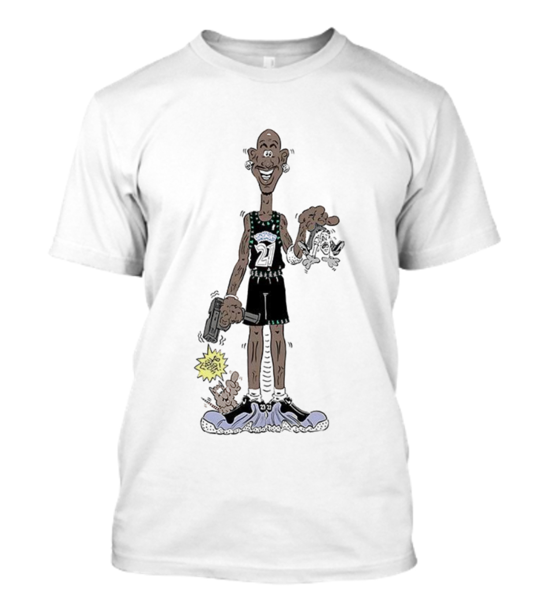 Latrell Sprewell NBA Number 21 Caricature Holding Hammer Minnesota Basketball T-Shirt