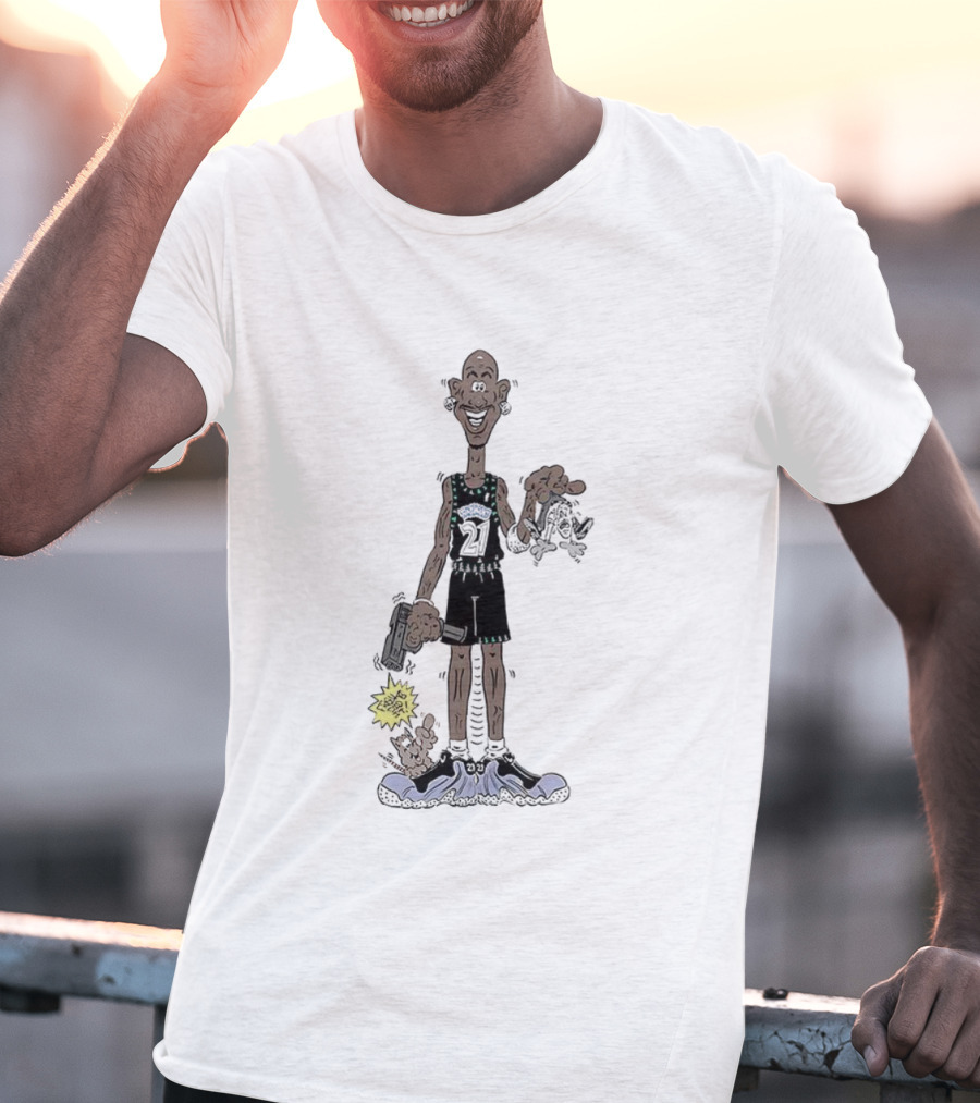 Latrell Sprewell NBA Number 21 Caricature Holding Hammer Minnesota Basketball T-Shirt