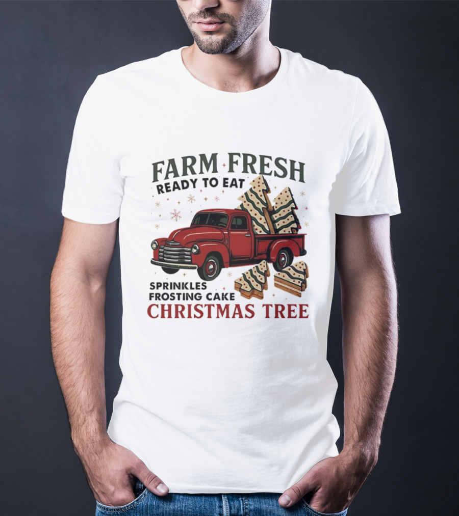 Farm Fresh Red Truck Christmas Tree Sprinkles Frosting Cake Ready To Eat T-Shirt
