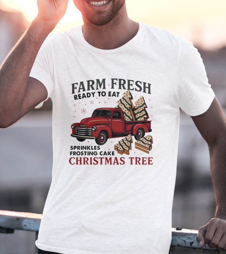 Farm Fresh Red Truck Christmas Tree Sprinkles Frosting Cake Ready To Eat T-Shirt