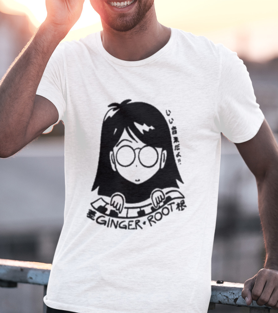 Ginger Root Cam Face Character Illustration T-Shirt