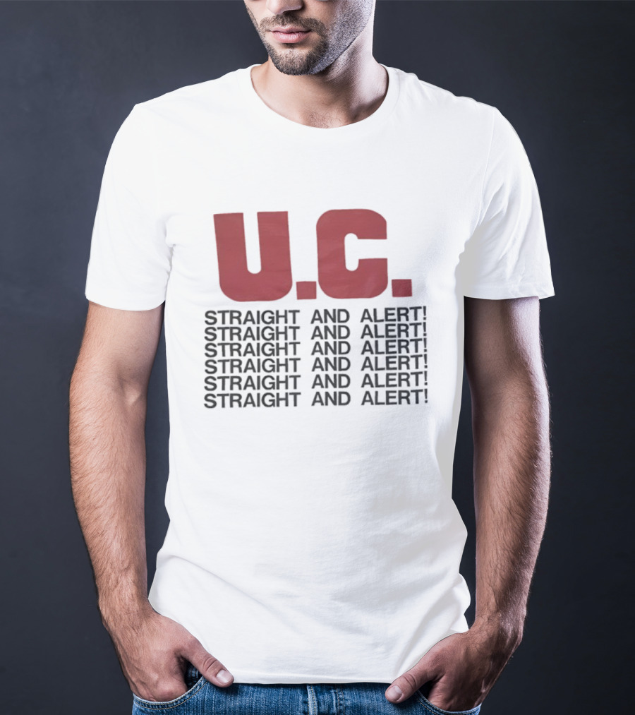 U.C. Straight And Alert Vintage Style Repeated Text Bold Red Black T-Shirt