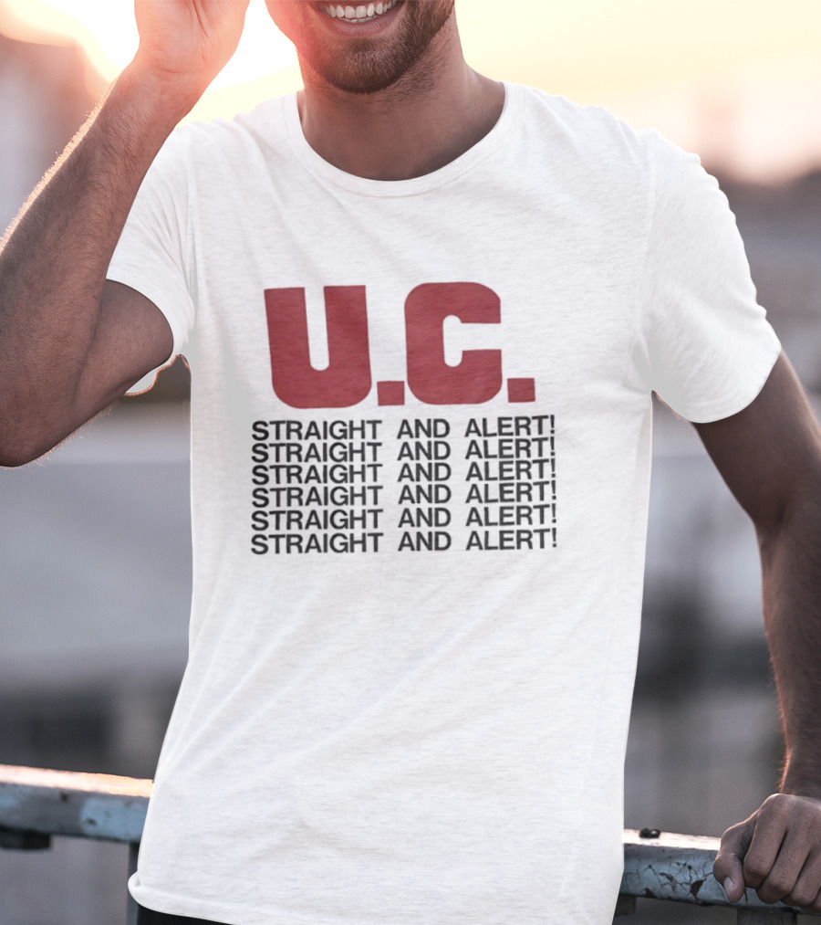 U.C. Straight And Alert Vintage Style Repeated Text Bold Red Black T-Shirt