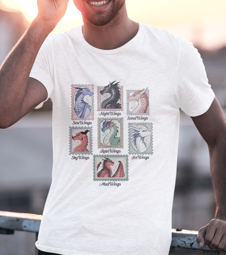 Wings Of Fire Dragon Stamps SeaWing NightWing SandWing SkyWing RainWing IceWing MudWing Fan Collection T-Shirt